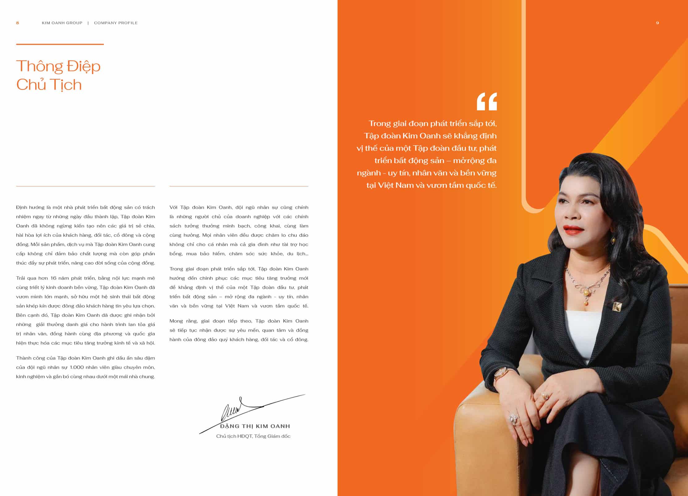 Thông điệp của Bà Đặng Thị Kim Oanh - Chủ tịch hội đồng quản trị Kim Oanh Group